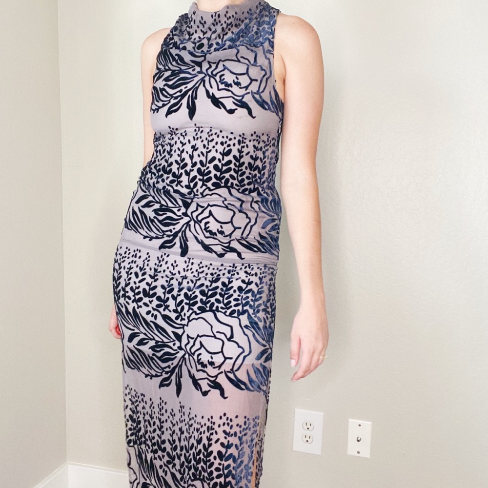 Free People Purple Velvet Floral High Neck Sleeveless Dress - Picture 2 of 8